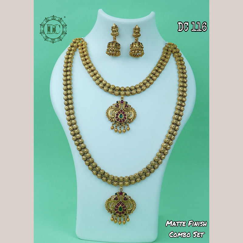 Diksha Collection Gold Plated Double Necklace Set