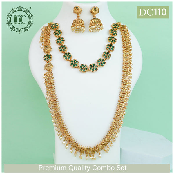 Diksha Collection Gold Plated Double Necklace Set