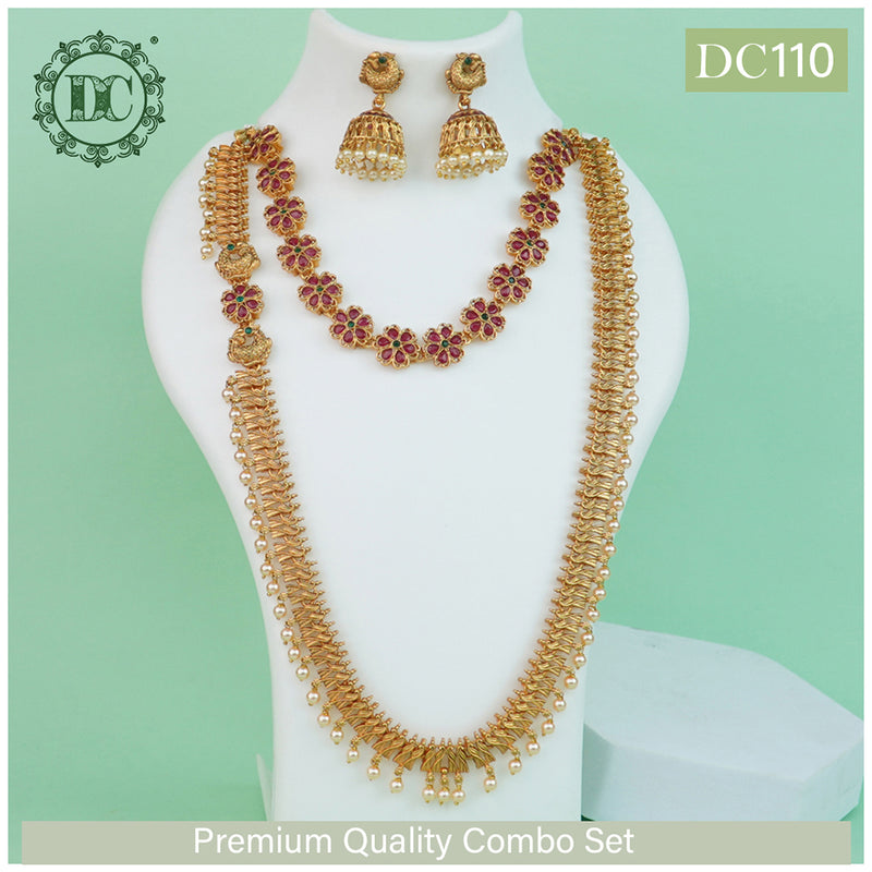 Diksha Collection Gold Plated Double Necklace Set