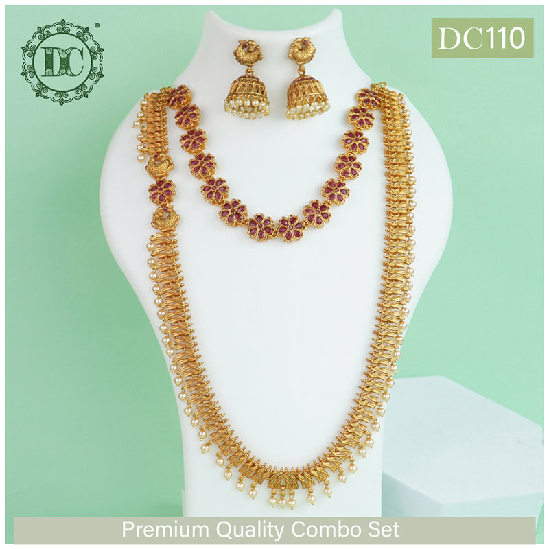 Diksha Collection Gold Plated Double Necklace Set