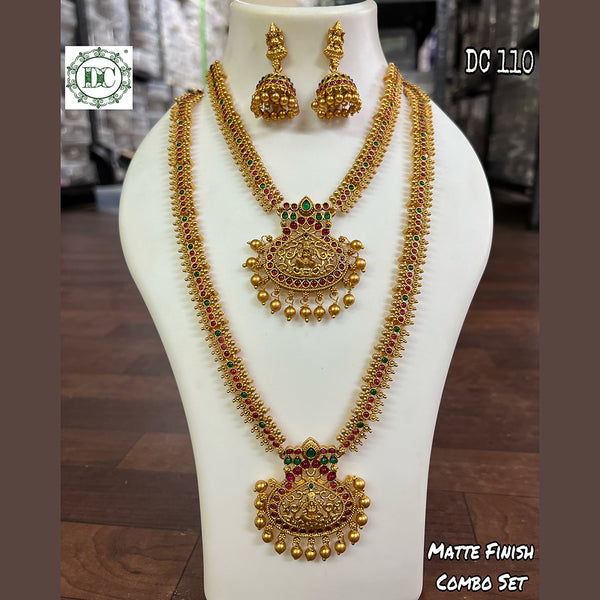 Diksha Collection Gold Plated Temple Double Necklace Set