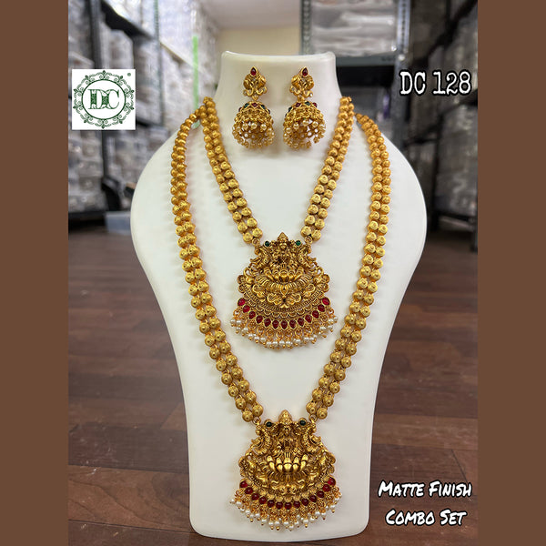 Diksha Collection Gold Plated Temple Double Necklace Set