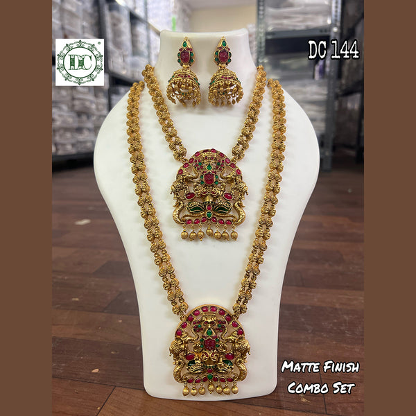 Diksha Collection Gold Plated Temple Double Necklace Set