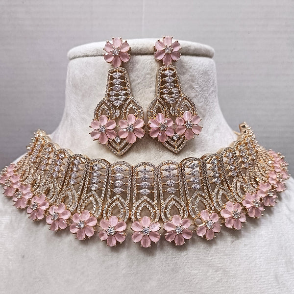 Exotica Collection American Diamond Rose Gold Pink Choker Set