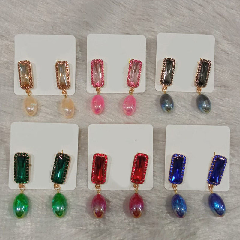 Diyu Dhyu Crystal Stone Dangler Earrings (Assorted)