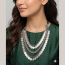 Bevy Pearls Oxidised Plated Coin Choker Long Neckalce 