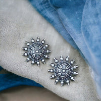 Bevy Pearls Classic Tribal Inspired Oxidised Stud Earrings 