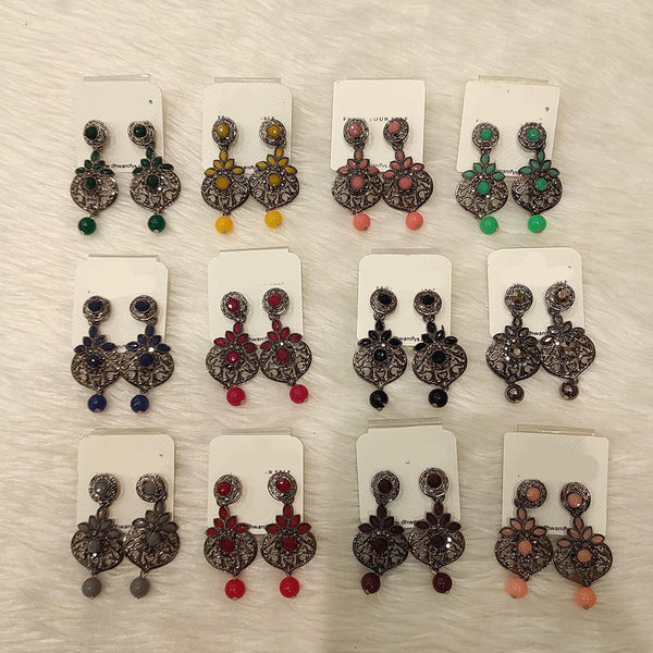 Dhwani Black Polish Austrian Stone Dangler Earrings  (Assorted Color)