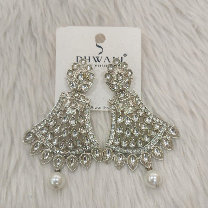 Dhwani Silver Plated Kundan Stone Dangler Earrings