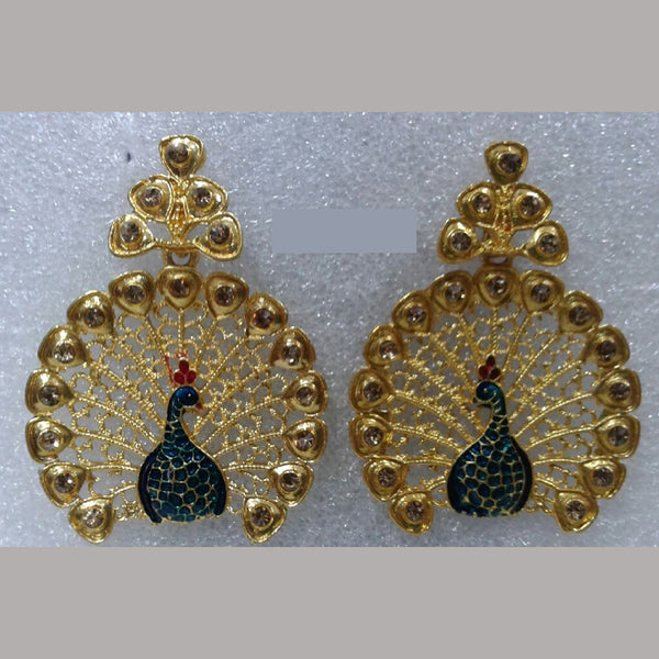 Midas Touch Gold Plated Austrian Stone And Meenakari Peacock Dangler Earrings