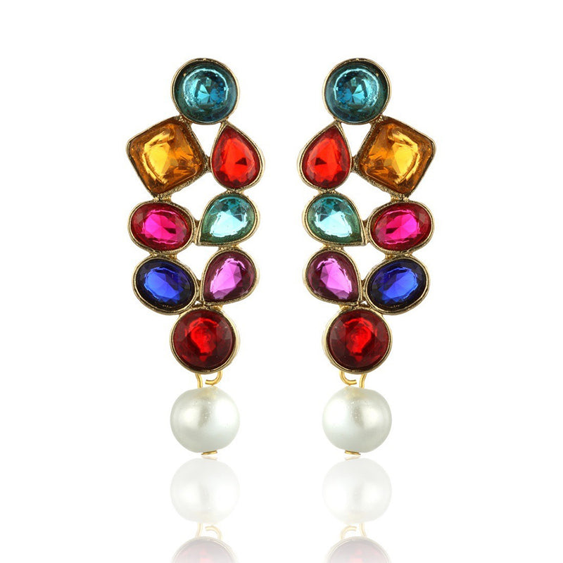 Midas Touch Gold Plated Crystal Stone Dangler Earrings