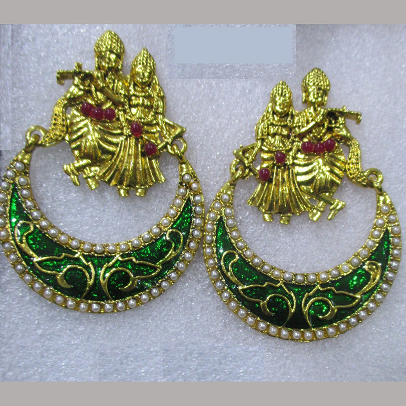 Midas Touch Gold Plated Pota Stone And Meenakari Temple Dangler Earrings