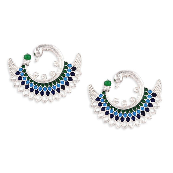 Midas Touch Silver Plated Meenakari Studs Earrings