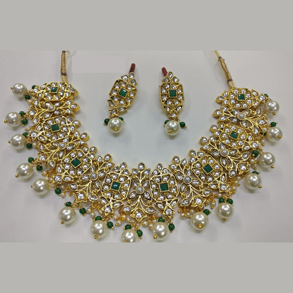 Midas Touch Gold Plated Kundan Stone And Pearls Choker Necklace Set