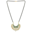 Etnico Gold Plated Traditional Meena Work Pearl Studded Pendant with Black Bead Chain Mangalsutra for Women (D083G)