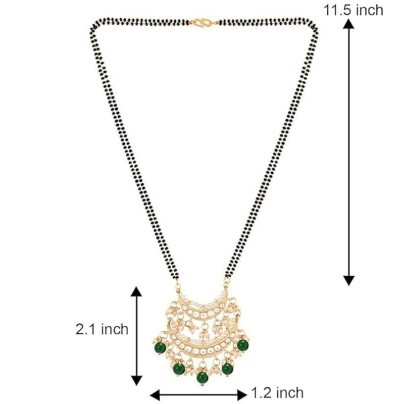 Etnico Gold Plated Traditional Pearl Kundan Studded Pendant with Black Bead Chain Mangalsutra for Women (D086G)