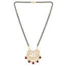 Etnico Gold Plated Traditional Pearl Kundan Studded Pendant with Black Bead Chain Mangalsutra for Women (D086M)