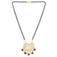 Etnico Gold Plated Traditional Pearl Kundan Studded Pendant with Black Bead Chain Mangalsutra for Women (D086M)