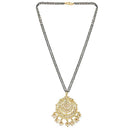 Etnico Gold Plated Traditional Pearl Kundan Studded Pendant with Black Bead Chain Mangalsutra for Women (D087W)