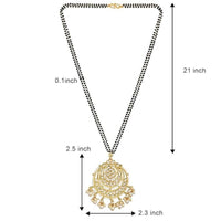 Etnico Gold Plated Traditional Pearl Kundan Studded Pendant with Black Bead Chain Mangalsutra for Women (D087W)