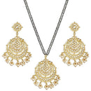 Etnico Gold Plated Traditional Pearl Kundan Studded Pendant with Black Bead Chain Mangalsutra With Earrings for Women (D089-88) (Style 2)