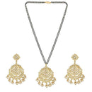 Etnico Gold Plated Traditional Pearl Kundan Studded Pendant with Black Bead Chain Mangalsutra With Earrings for Women (D089-88) (Style 2)