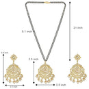 Etnico Gold Plated Traditional Pearl Kundan Studded Pendant with Black Bead Chain Mangalsutra With Earrings for Women (D089-88) (Style 2)