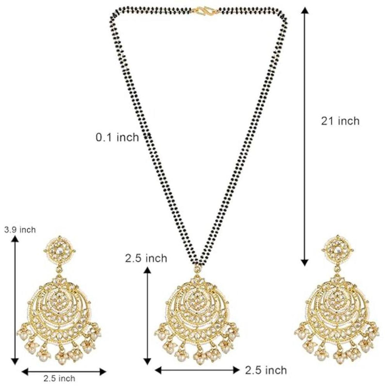 Etnico Gold Plated Traditional Pearl Kundan Studded Pendant with Black Bead Chain Mangalsutra With Earrings for Women (D089-88) (Style 2)