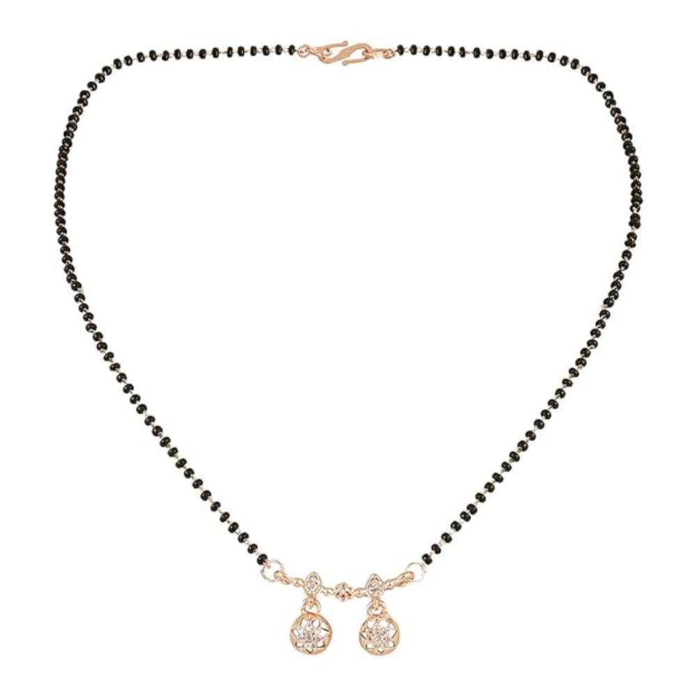 Etnico Rose Gold Plated Traditional Single Line American Diamond Pendant with Black Bead Chain Mangalsutra for Women (D104)