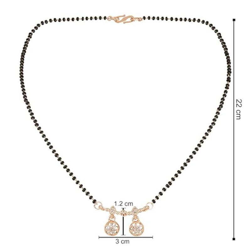 Etnico Rose Gold Plated Traditional Single Line American Diamond Pendant with Black Bead Chain Mangalsutra for Women (D104)