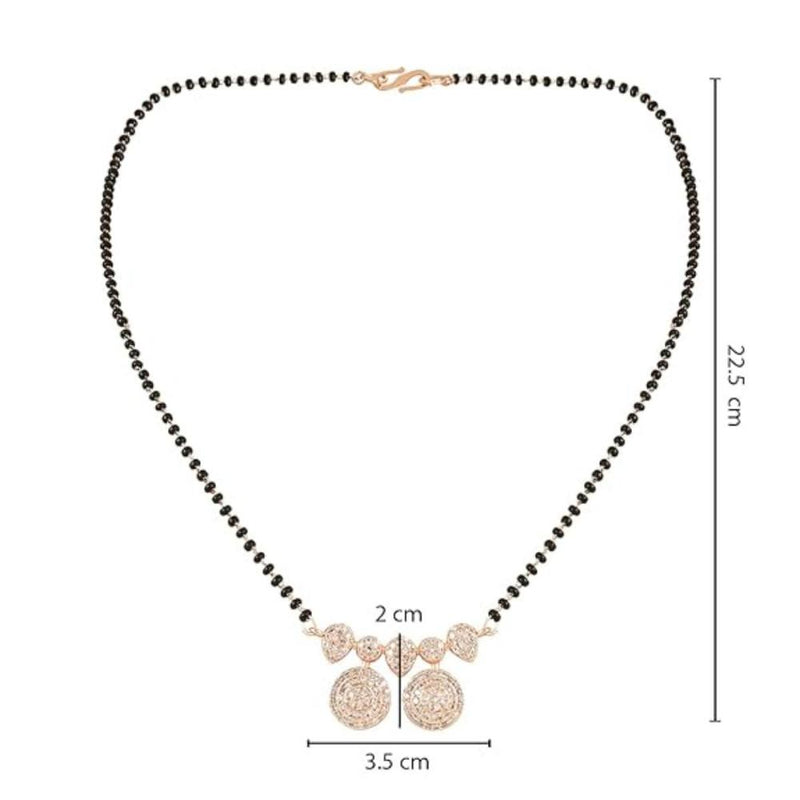 Etnico Rose Gold Plated Traditional Single Line American Diamond Pendant with Black Bead Chain Mangalsutra for Women (D105)