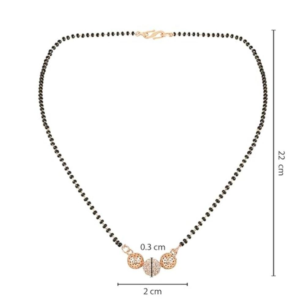 Etnico Rose Gold Plated Traditional Single Line American Diamond Pendant with Black Bead Chain Mangalsutra for Women (D106)