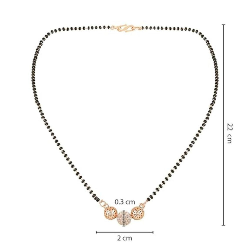 Etnico Rose Gold Plated Traditional Single Line American Diamond Pendant with Black Bead Chain Mangalsutra for Women (D106)