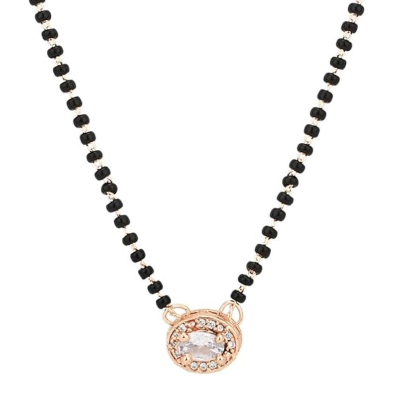 Etnico Rose Gold Plated Traditional Single Line American Diamond Pendant With Black Bead Chain Mangalsutra for Women (Oval)