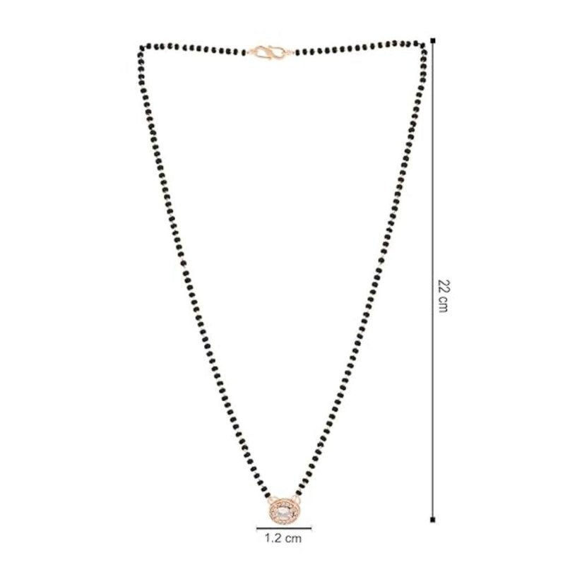 Etnico Rose Gold Plated Traditional Single Line American Diamond Pendant With Black Bead Chain Mangalsutra for Women (Oval)