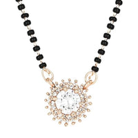 Etnico Rose Gold Plated Traditional Single Line American Diamond Black Bead Chain Mangalsutra for Women (D116)