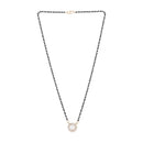 Etnico Rose Gold Plated Traditional Single Line American Diamond Black Bead Chain Mangalsutra for Women (D116)
