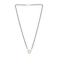 Etnico Rose Gold Plated Traditional Single Line American Diamond Black Bead Chain Mangalsutra for Women (D116)