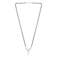 Etnico Gold Plated Single Line CZ Diamond Pendant with Black Bead Long Chain Mangalsutra for Women