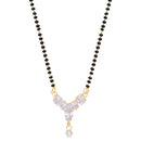 Etnico Gold Plated Single Line CZ Diamond Pendant with Black Bead Long Chain Mangalsutra for Women