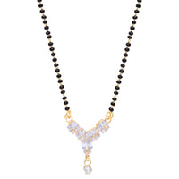 Etnico Gold Plated Single Line CZ Diamond Pendant with Black Bead Long Chain Mangalsutra for Women