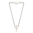 Etnico Gold Plated Single Line CZ Diamond Pendant with Black Bead Long Chain Mangalsutra for Women
