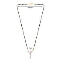 Etnico Gold Plated Single Line CZ Diamond Pendant with Black Bead Long Chain Mangalsutra for Women