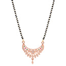 Etnico Rose Gold Plated Traditional Single Line CZ American Diamond Pendant with Black Bead Long Chain Mangalsutra for Women