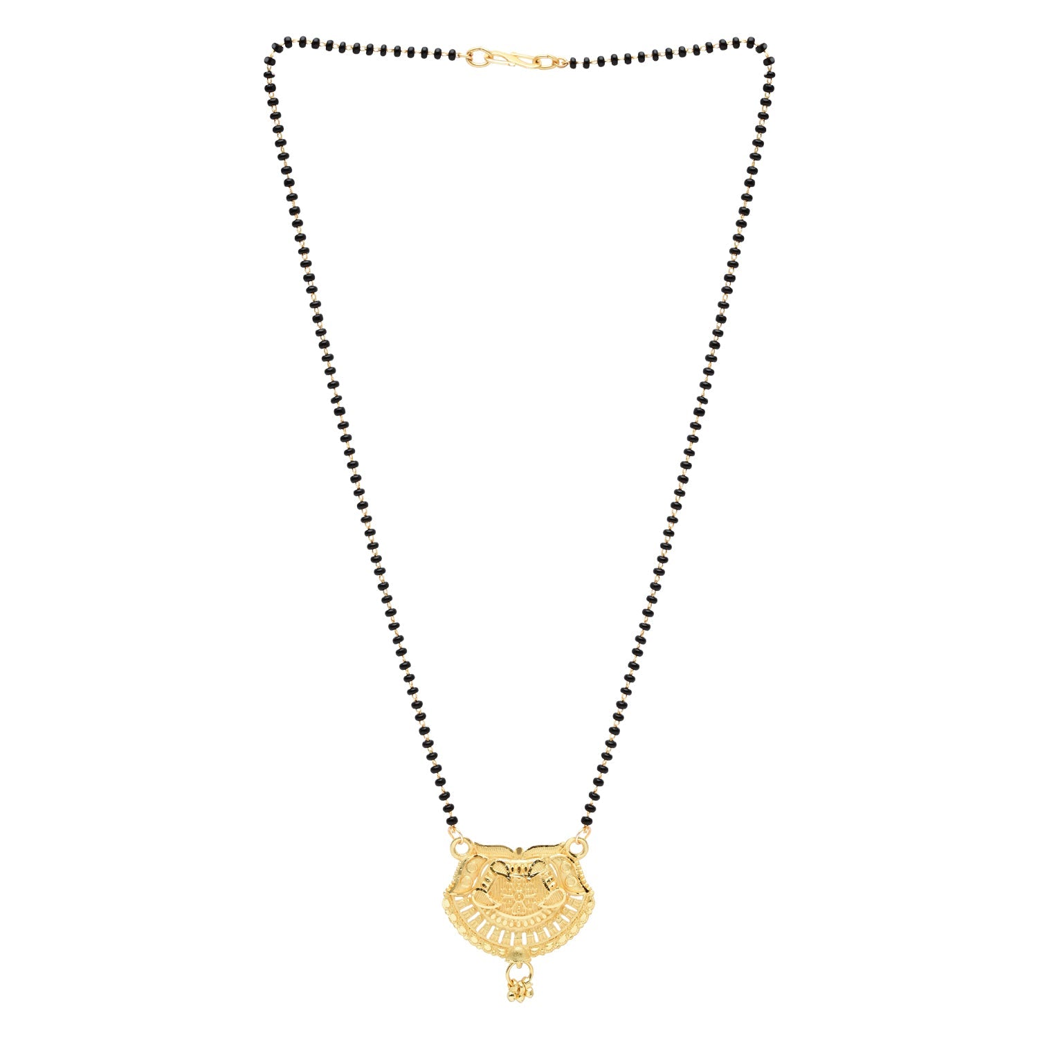 Etnico Gold Plated Traditional Single Line Pendant with Black Bead Chain Mangalsutra for Women