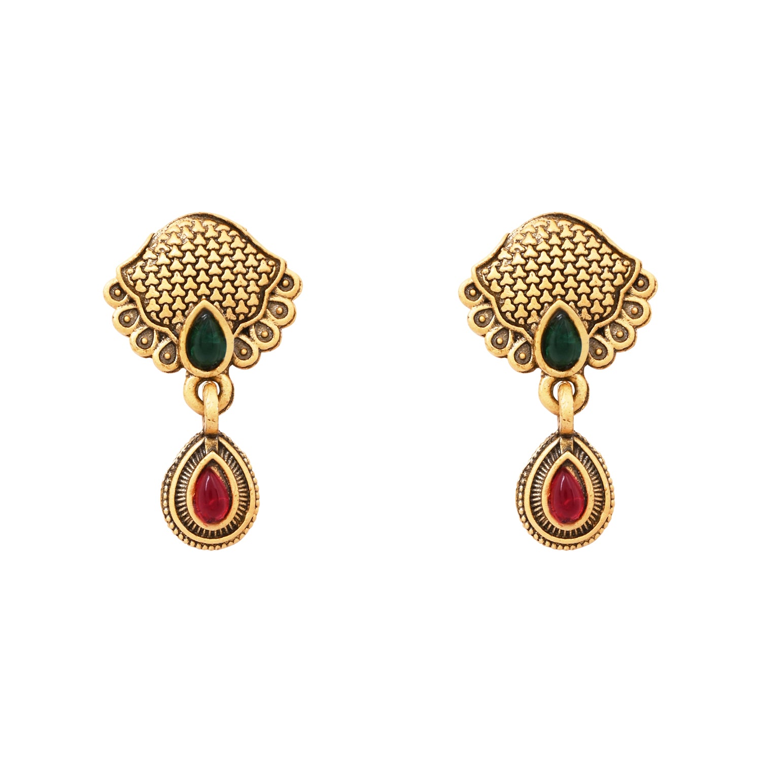 Etnico Gold Plated Traditional Pendant & Black Bead Chain Mangalsutra With Earrings For Women
