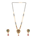Etnico Gold Plated Traditional Studded Pendant & Black Bead Chain Mangalsutra With Earrings For Women
