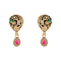 Etnico Gold Plated Traditional Studded Pendant & Black Bead Chain Mangalsutra With Earrings For Women