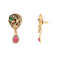 Etnico Gold Plated Traditional Studded Pendant & Black Bead Chain Mangalsutra With Earrings For Women