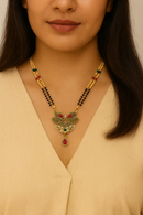 Etnico Gold Plated Traditional Pendant & Black Bead Chain Mangalsutra With Earrings For Women